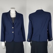 J. Crew Factory Navy Wool-Blend Gold Buttons Academia Career Blazer Sz 10 AZ565