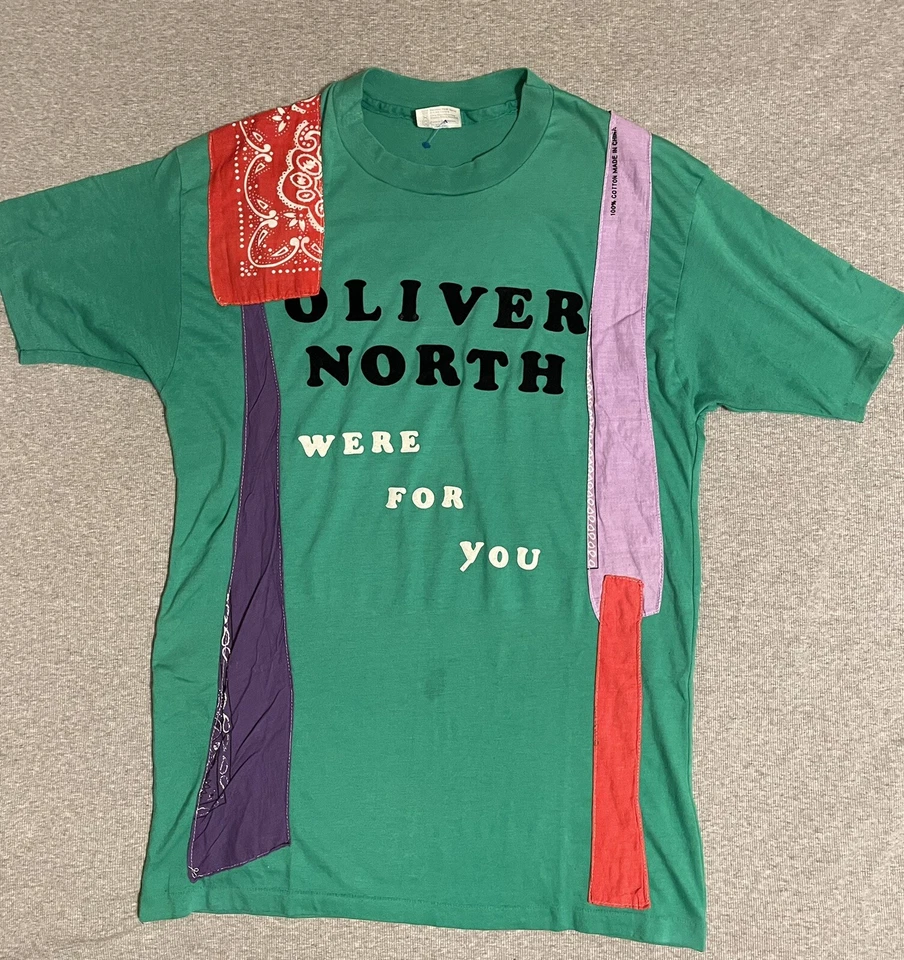 Винтажная бандана ручной работы 1980-е сделано в США XL одинарный шов Oliver North рубашка 1 из 1 - Изображение 2 из 4