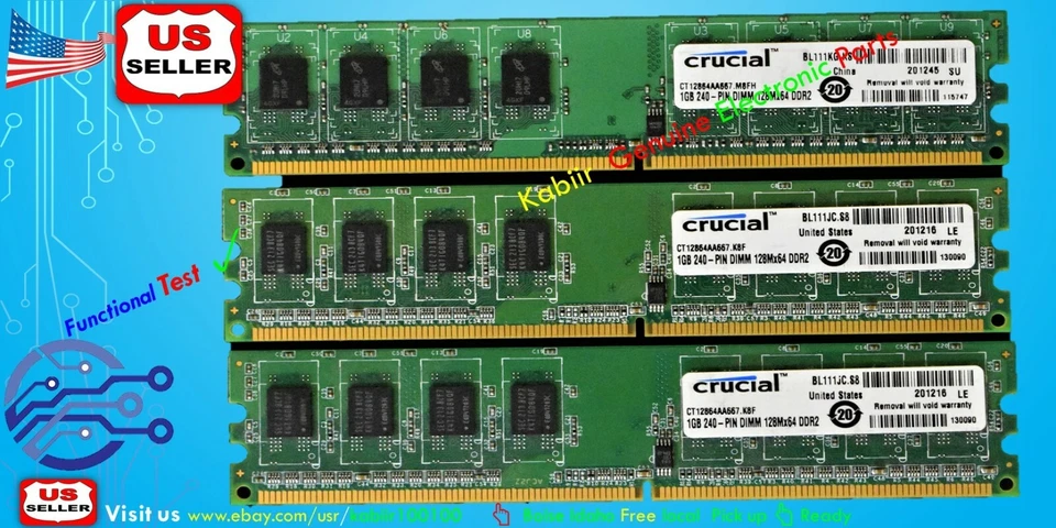 Crucial 1GBx8 240-PIN DIMM 128Mx64 DDR2 PC2 Desktop Memory Model CT12864AA667 - Image 2 of 4