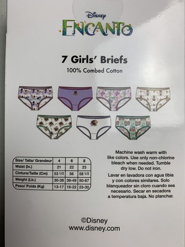 Disney Encanto Girl's Briefs Size 4 (7 Briefs per Pack) NEW Girls Underwear - Picture 8 of 9