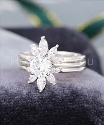 2ct Round Cut Moissanite Solitaire Anniversary Trio Set 14k White Gold Plated - Picture 2 of 7
