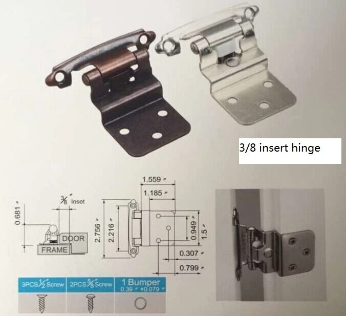 25 pares 50 peças armário de fechamento automático 3/8 dobradiças de inserção offset bronze ORB 62727 - Imagem 4 de 4