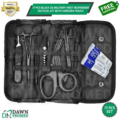 DAWNPROMED 17 Pcs Black US Military First Responder Tactical Kit W/Cordura Pouch German Gr