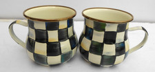 2 MacKenzie Childs Courtly Check Black/White Enamel coffee mugs 4 3/4" x 3 1/2"