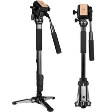 Extendable Aluminum Monopod with Fluid Head and Foldable Tripod Base for DSLR...