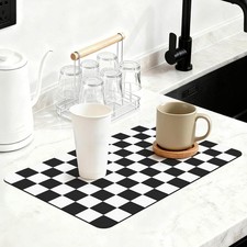 12" x 20" Checkered Dish Drying Mat for Kitchen Counter, Absorbent Coffee Bar