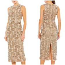 Mac Duggal NWT Beige Embellished High Neck Sleeveless A Line Dress Copper Size 4