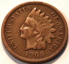 1909 S Indian Head Cent, Middle Grade Partial LIBERTY, Better KEY Date Penny 1C