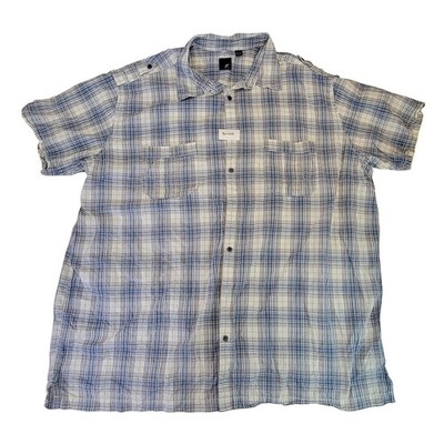 JF Sport Mens Short Sleeve Button Up Shirt Top Blue White Gray Size 3XL Tall