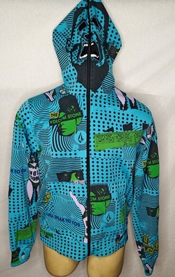ジャケット・アウター STONE  Mask Hoodie Jacket RARE Vtg Volcom Stone blue AOP full-zip monster face mask hoodie