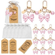 20 Set Pearl Bow Keychain Party Favor Set Bow Purse Charm Present for Guest B...