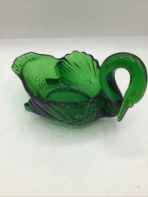 Cambridge Glass Green Swan Candy Dish