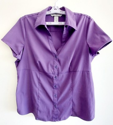 FRED DAVID Womens XL  Purple Woven Short-sleeve  Woven Blouse