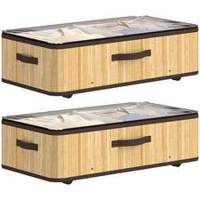 HOMCOM 2 Pack 60L Under Bed Storage, Underbed Storage Box, Natural