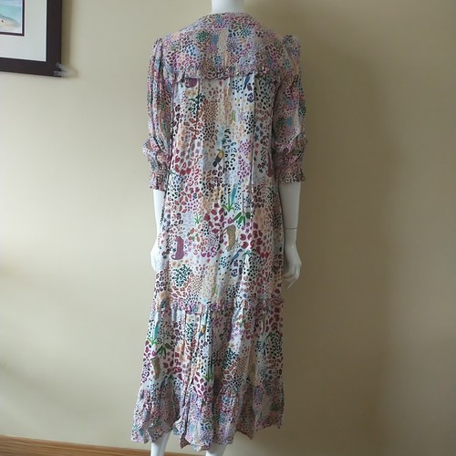 Maxi Vestido Emily Lovelock S/M*Multicolor Floral Pájaro Animal Safari Volantes en Niveles - Imagen 9 de 13