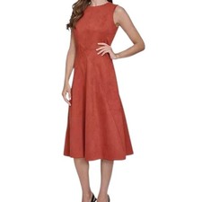Halston Women Midi Dress Star Seamed Sleeveless Scuba Crepe Rust Red Size 8