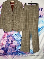Vintage Pendleton Womens 2pc Wool Plaid Pant Suit Set Lined Brown/Beige Size 10