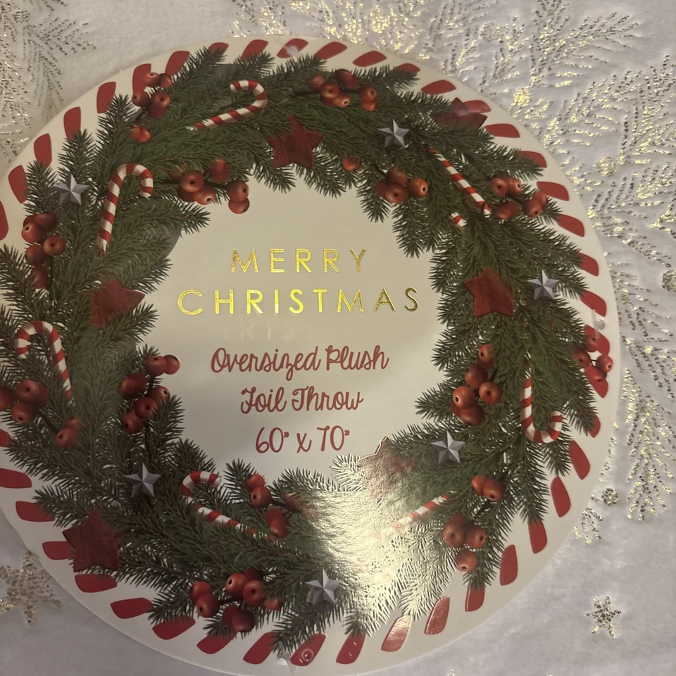 Feliz Navidad tiro de gran tamaño 60” X70” elegante blanco con detalles dorados Foto 3 de 4