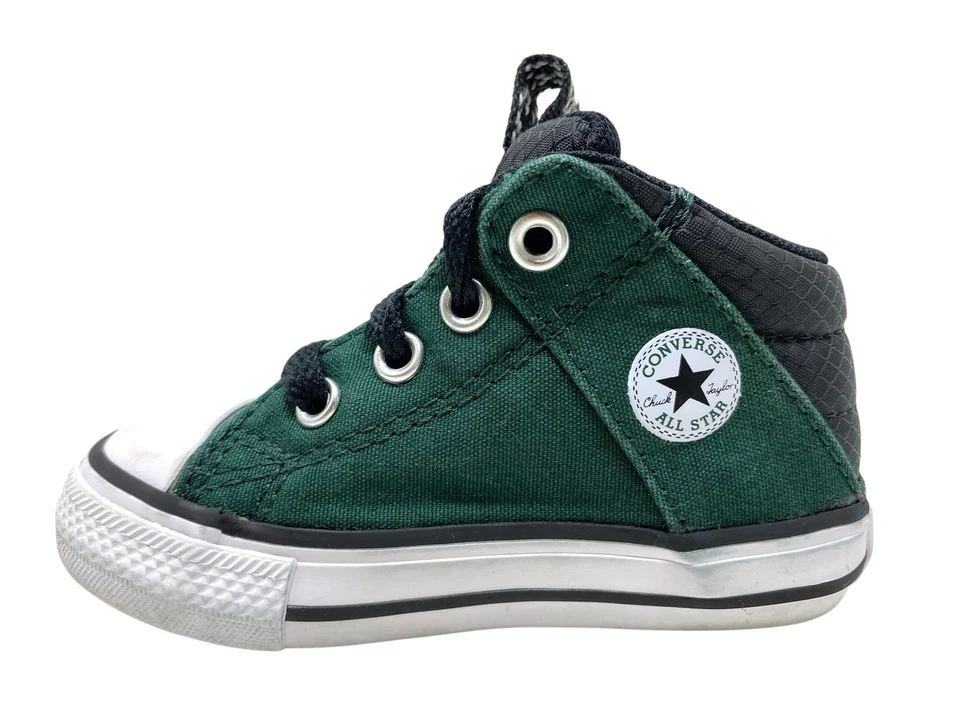 Zapatos de bebé Converse All Star verde bosque lona media parte superior zapatillas con cordones talla 5 Foto 4 de 4