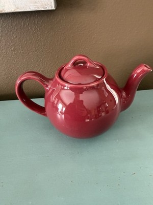 Vintage Lipton s Tea promotional teapot - Midcentury Maroon Red Tea Kettle