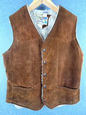 Pioneer Wear Vintage Men's Brown Suede Leather Faux Lined Vest Size 42 Regular
