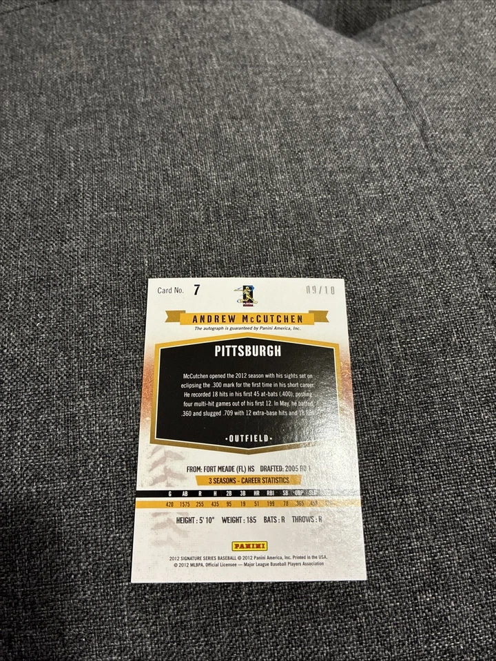 2012 Panini Signature Series - Signatures Andrew McCutchen #9/10 (AU) pirates - Image 2 of 3