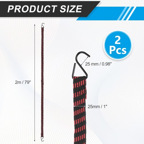 2 szt. Regulowane sznurki bungee z hakiem 79" Elastyczne paski bungee, czerwone - Zdjęcie 2 z 7