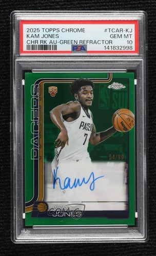 2025 Topps Chrome Rookie Green Refractor 54/99 Kam Jones PSA 10 GEM MT Auto RC