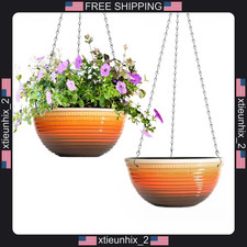 10 Inch Glazed Hanging Planters Set of 2 for Indoor Outdoor Plants, Orange