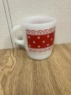 Vintage Fire King Anchor Hocking Red Polka Dots Lace Milk Glass Coffee Cup Mug