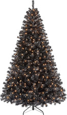 7.5Ft Pre-Lit Halloween Black Pine Tree with 550 Warm White Lights