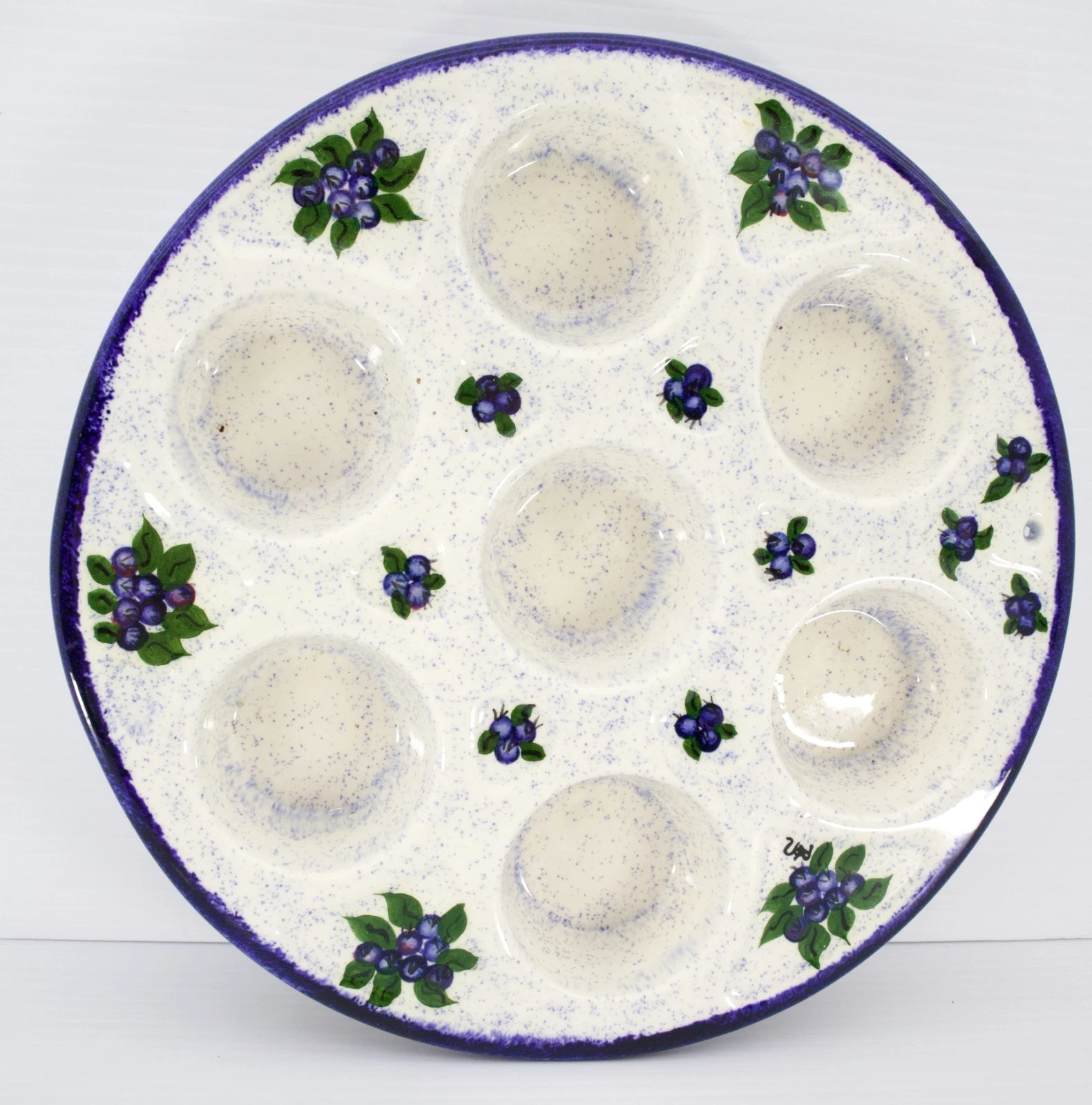 Maine Blueberry Spongeware Muffin Pan Hand Painted Signed ❤️