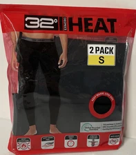 2 PACK 32 Degrees Heat Men's Base Layer Pant BLACK Quick Dry Performance SMALL