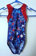 Snowflake Designs Gymnastics Leotard Patriotic Red Blue Star Printed Size CS