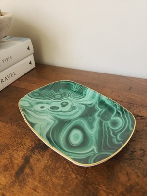 L'Objet Small 24k Gold Rimmed Green Malachite Tray