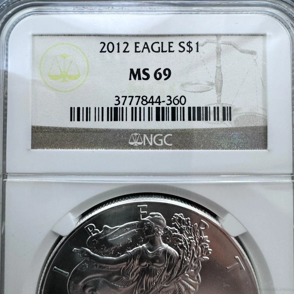 2012 US 1.0oz.999 Fine Silver American Silver Eagle NGC MS69 #3777844-360EX - Image 3 of 4