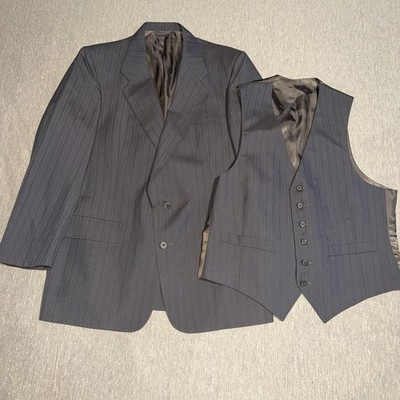 Vintage Christian Dior Monsieur Paris Newyork Pinstripe Blazer Vest Set Mens 39R