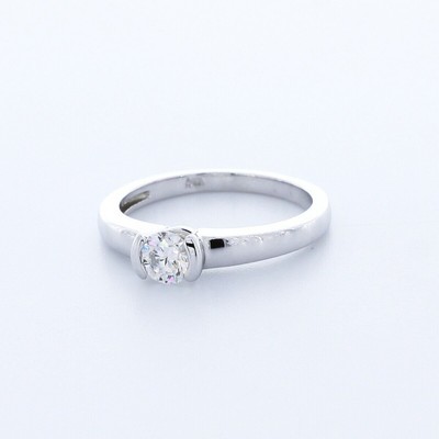 0.5CT Natural Diamond F/VS2 Round Cut 14K Gold Helf-Bezel Classic Solitaire Ring