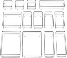 13-Piece Drawer Organizer with Non-Slip Silicone Pads, -Size Desk Drawer Organiz