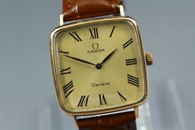 Vintage 1980 Omega Geneve Cal.625 Gold Roman Square Handaufzug Herrenuhr