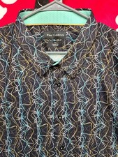Paul Fredrick Shirt Mens 3XL Classic Fit Black Abstract Print Button Down Dress