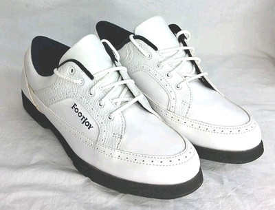 FootJoy GreenJoys Golf Shoes Women 7.5M White Leather Soft Spike Cleats Preppy 