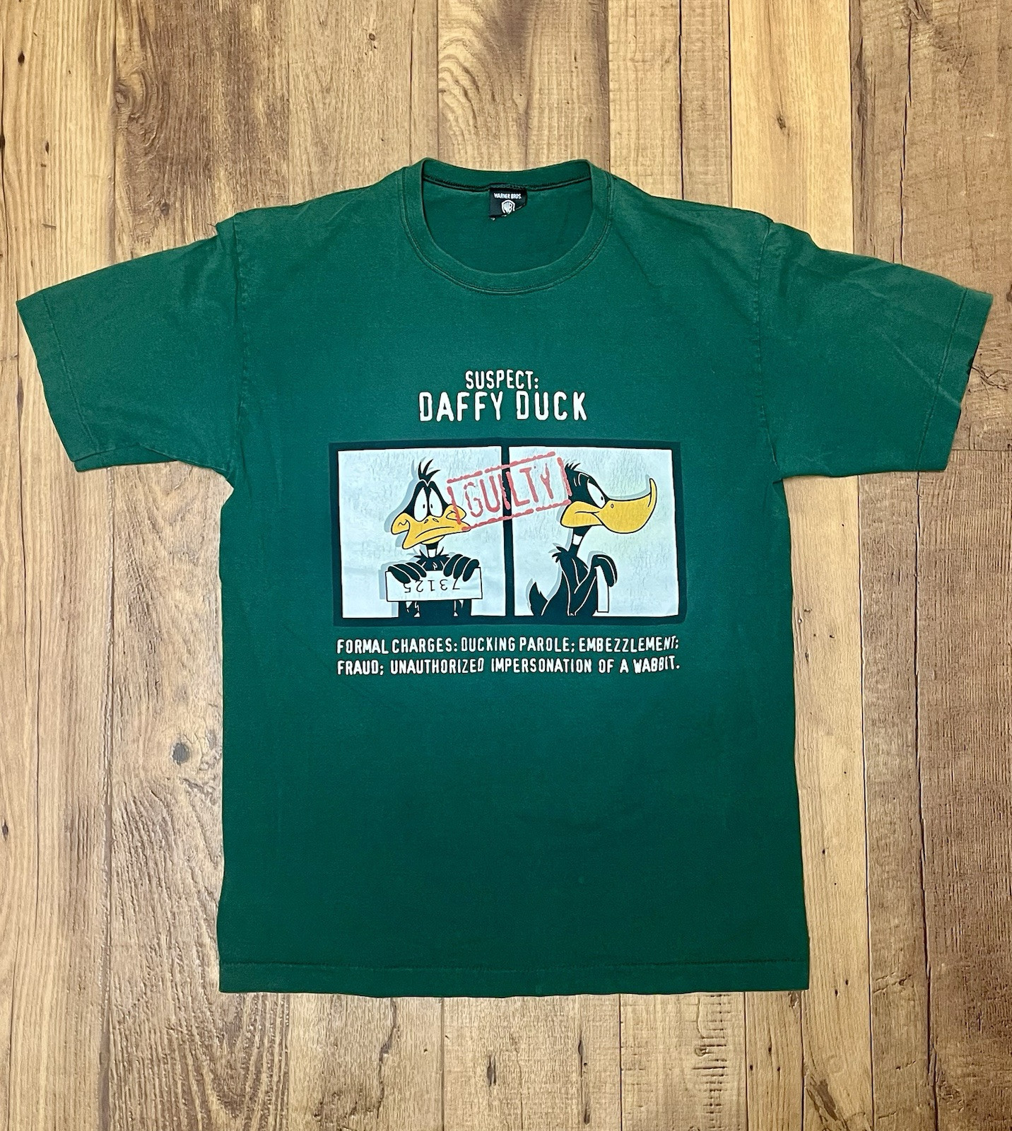 Vintage 90s Warner Bros Daffy Duck Locked Up Jail Green Shirt Size L