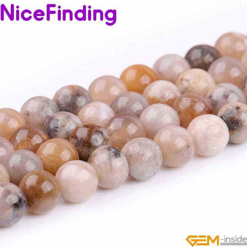 Cuentas sueltas redondas de ágata natural fósil de océano gris para hacer joyas hilo 15" Foto 4 de 4