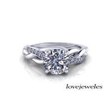 Real Moissanite 2CT Round Cut Engagement Wedding Twisted Ring 14K White Gold FN