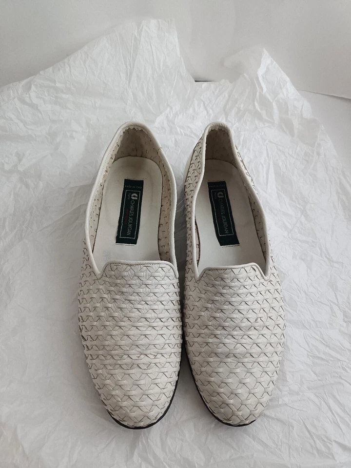 Zapatos mocasines de cuero blanco tejido Charles Jourdan para hombre talla 7 D Italia Foto 3 de 4