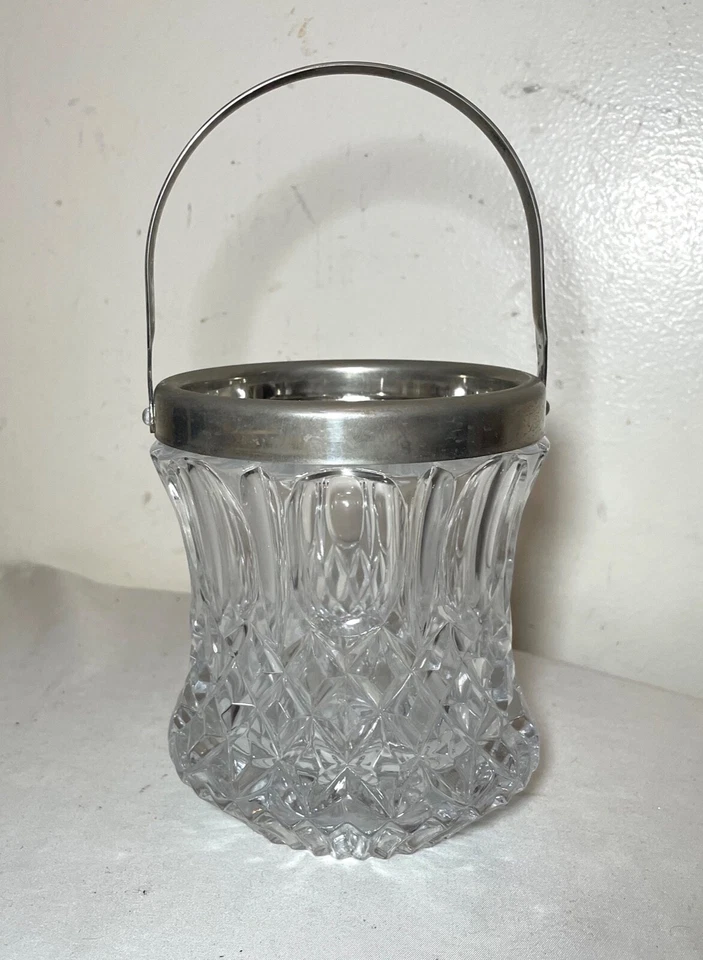 Cubo de hielo tarro galletas galletas cristalino chapado en plata antiguo de calidad Foto 2 de 4