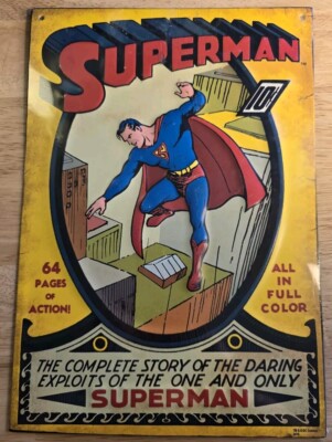Superman Comic Book art metal poster TIN SIGN superhero wall decor 9x13 NEW