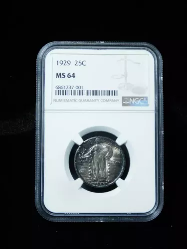 1929 25c Standing Liberty Silver Quarter - NGC MS64 w/ Sharp Toning 