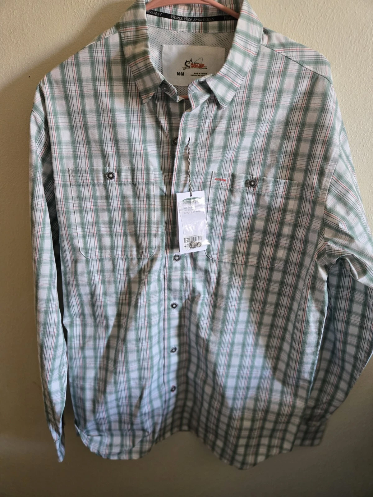 World Wide Sportsman Fishing Shirt Adul Med Plaid PFG Long Sleeve Mens